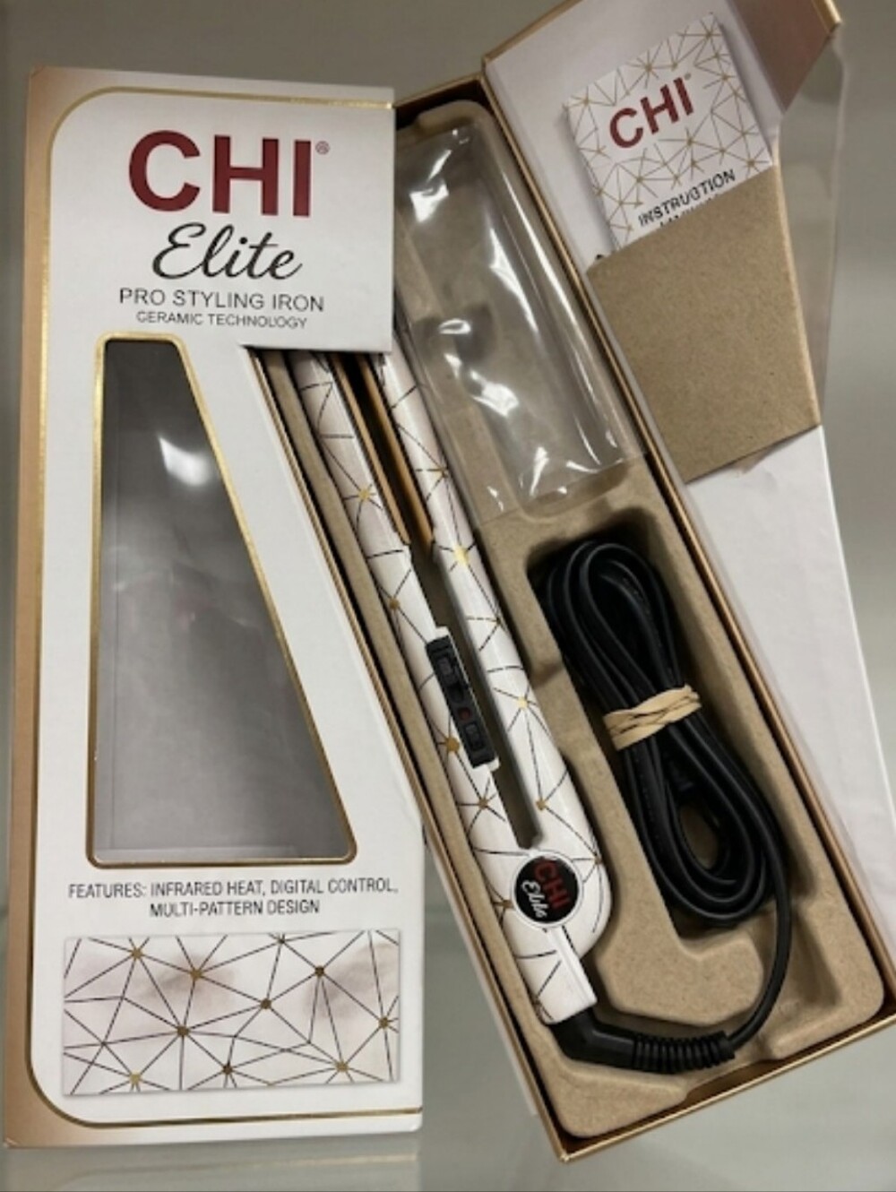 CHI Elite Ceramic 1 Inch Flat Iron Hair Straightener Gold Silver Stripe